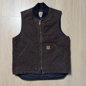 Carhartt Nylon Lined Canvas Work Vest Mens Medium Dark Brown Mexico 2015